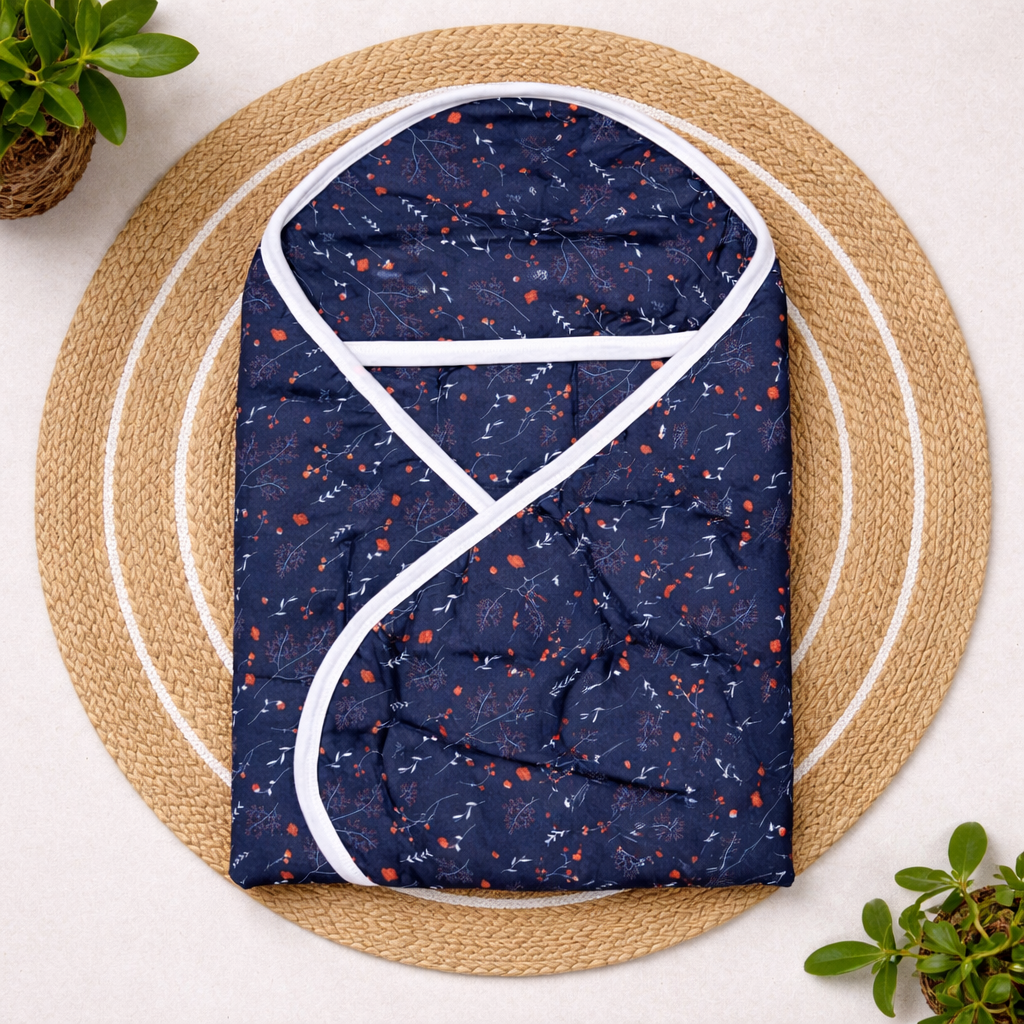 Premium Soft Baby Printed Wrapper with One Small Size Dry Sheet Free- Nevy Blue code:NBE-Knitted Cotton